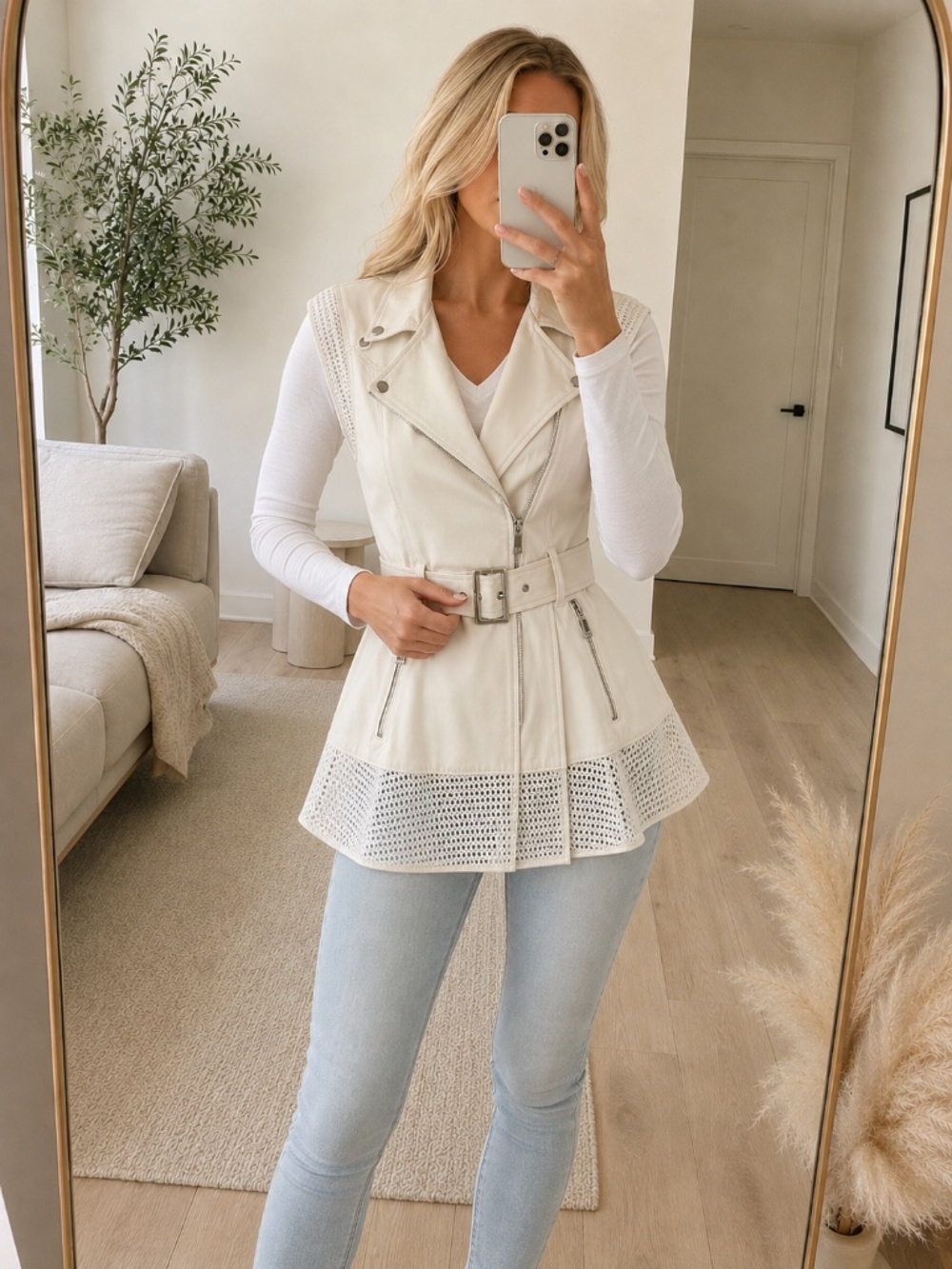 Bebe Off White Belted Sleeveless Trench Vest XS
